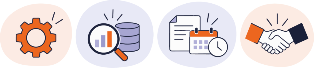 Orange gear icon on a pale peach background, representing settings or configuration